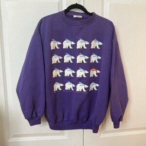 Vintage Marci Lipman Sweatshirt Polar Bear Scarf Graphic Crewneck Made in Canada